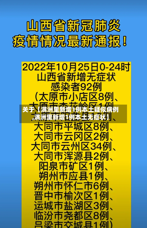 关于【满洲里新增1例本土疑似病例,满洲里新增1例本土无症状】