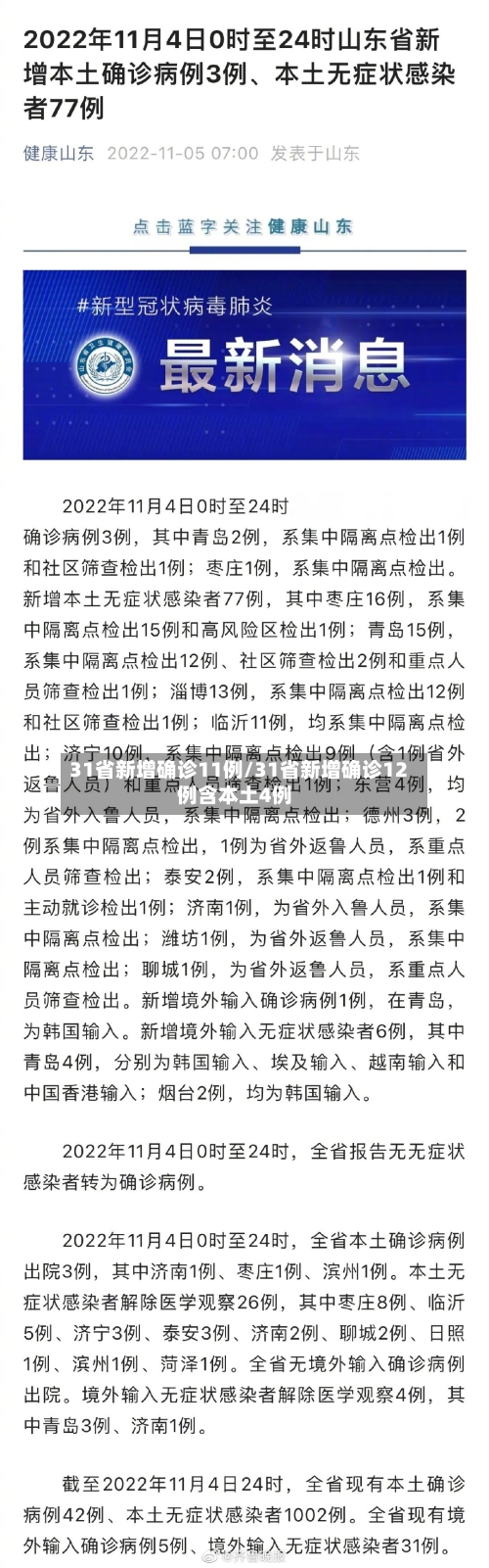 31省新增确诊11例/31省新增确诊12例含本土4例