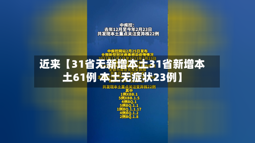近来【31省无新增本土31省新增本土61例 本土无症状23例】